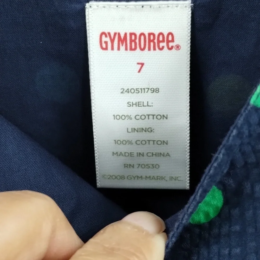 Gymboree cotton dress size 7 navy with polka dots and pockets tie back ruffle